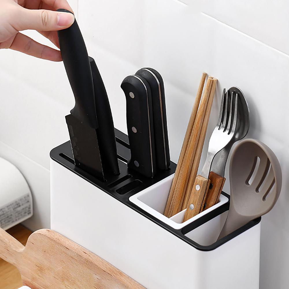 Kitchen Tableware Storage Holder – Plastic Knife & Utensil Organizer Rack (Desktop Space Saving Kitchen Cabinet Storage, White)