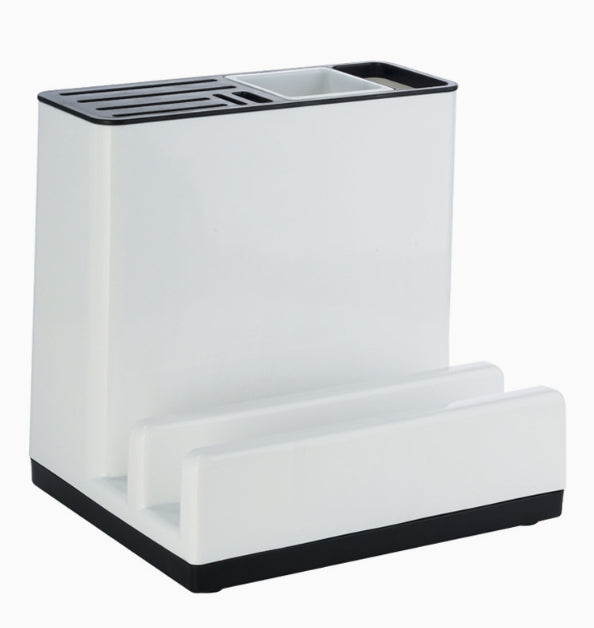 Kitchen Tableware Storage Holder – Plastic Knife & Utensil Organizer Rack (Desktop Space Saving Kitchen Cabinet Storage, White)