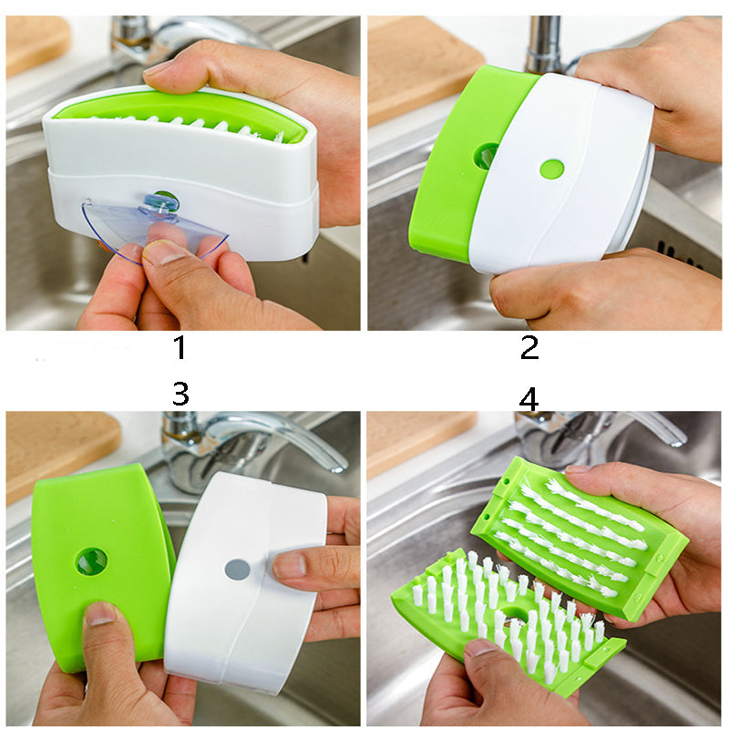 3-in-1 Kitchen Cleaning Brush with Suction Cup – Knife, Fork & Chopsticks Cleaning Tool for Fruits & Vegetables